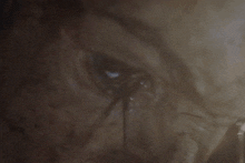 a close up of a person 's eye with a tear running down it