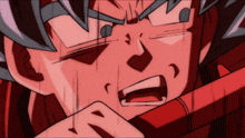 a close up of a cartoon character with a red background