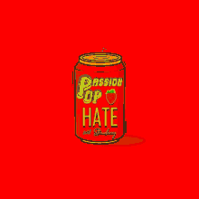 a blue can of passion pop with blueberries on a blue background