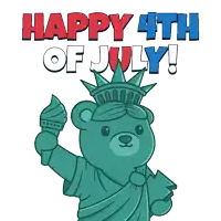 a statue of liberty bear holding a torch with the words happy 4th of july