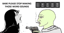 a cartoon of a man smoking a cigarette next to a woman crying
