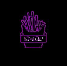a neon sign with french fries and the word cute on it