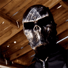 a man wearing a skull mask and a black shirt