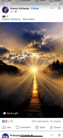 a facebook page for scenic alchemy shows a picture of the sun