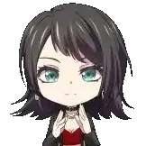 a pixel art drawing of a girl with short black hair and blue eyes .