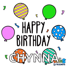 a drawing of balloons that says happy birthday chynn