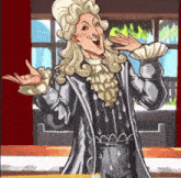 a cartoon drawing of a man with a wig and ruffled cuffs