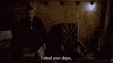 a man laying on a couch with the words `` and then you walk in here and you bring me more meth ''