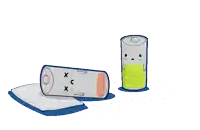 a cartoon drawing of a dead battery next to a full battery with a sad face