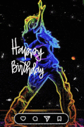 a neon sign that says happy birthday in yellow letters