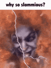 a picture of a woman with a lightning bolt behind her and the words why so slammious