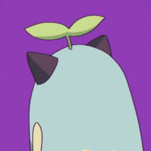 a cartoon drawing of a cat with a plant on its head