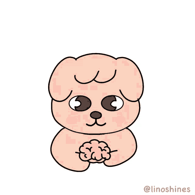 a cartoon of a dog holding a brain with the words 