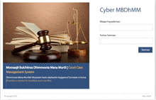 a computer screen shows a judge 's gavel and scales of justice and says cyber mbdhmm