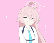 a drawing of a girl with long pink hair and a tie