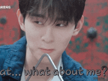 a picture of a young man with the words " what about me " written below him