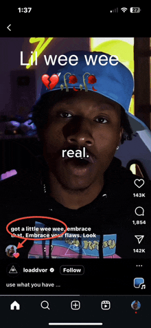 a man wearing a blue hat says " lil wee wee "