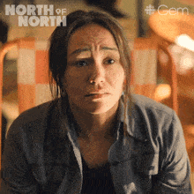 a poster for north of north shows a woman making a sad face