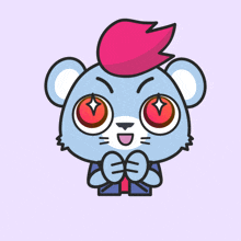 a cartoon drawing of a bear with big red eyes and a mohawk