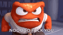 a cartoon character with an angry face and the words `` nooooo fuck you '' written below it .
