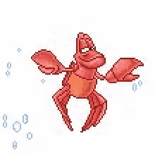 a pixel art of a lobster from the little mermaid is dancing in the water .