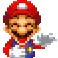 a pixel art of a man wearing a red hat and a cape .