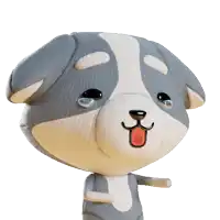 a grey and white stuffed animal with tears on its eyes