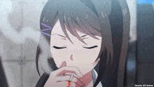 a girl in an anime is smoking a cigarette .