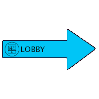 a blue arrow pointing to the lobby with an icon