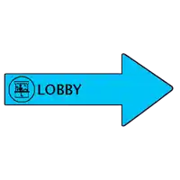 a blue arrow pointing to the lobby with an icon