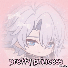 a picture of a boy with white hair and the words pretty princess on the bottom