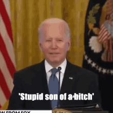 a man in a suit and tie is standing in front of a microphone and talking into it .