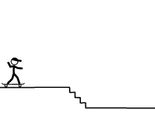 a stick figure riding a skateboard down a set of stairs .