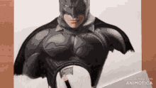 a drawing of a man in a batman costume with a pencil