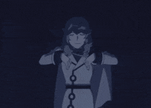 a cartoon character with his arms outstretched in front of a dark background