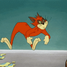 a cartoon cat is running in a room