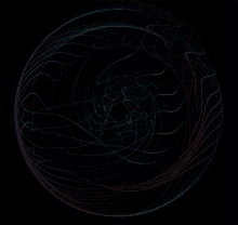 a black background with a circle of lines in different colors