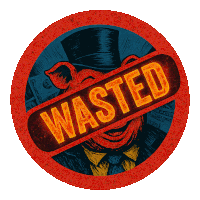 a pig in a top hat is surrounded by a sign that says " wasted "
