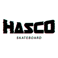 hasco skateboard logo on a white background with red and blue glitch effect