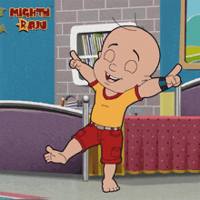 a cartoon character from mighty raju is giving a thumbs up sign