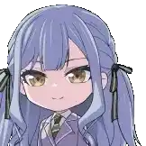 a close up of a cartoon girl with purple hair and a tie .