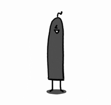 a cartoon drawing of a black object with a smiley face