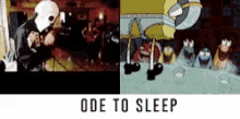 a picture of a man playing a guitar next to a picture of spongebob playing a drum