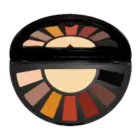 a circle shaped makeup palette with various shades of eye shadow