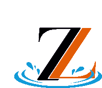 a black and orange letter z is surrounded by water