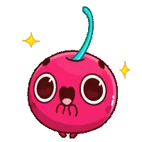 a cartoon illustration of a cherry with the letter u on it 's face