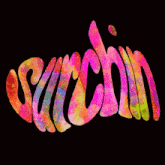 the word succin is written in colorful lettering on a black background
