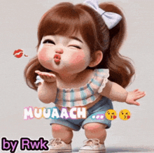 a cute little girl blowing a kiss with the words muuaach by rwk below her