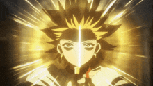 a close up of a person 's face with a yellow light coming out of it