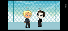 two cartoon characters named tru and eo are standing next to each other in front of a fence